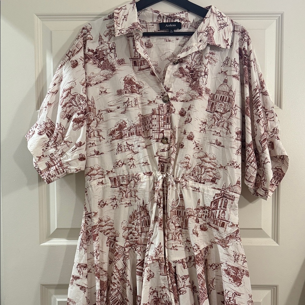 Take Your Word Italian Toile Print Dress SZ L - Picture 2 of 5
